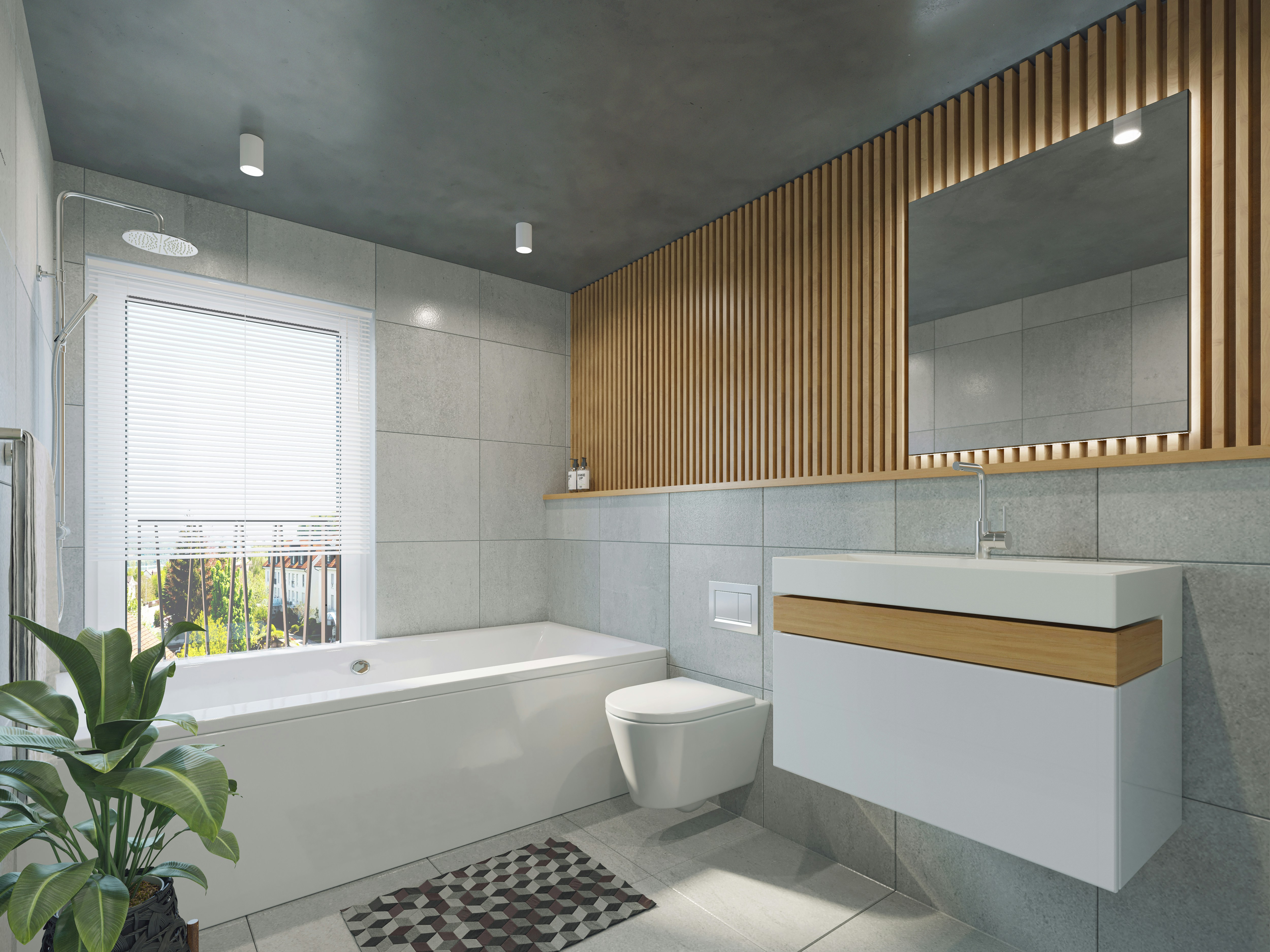 Bathroom with slatted detailing